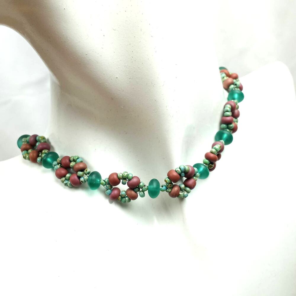HANDMADE~Double Wrap Bracelet Or Choker Necklace Beach Glass